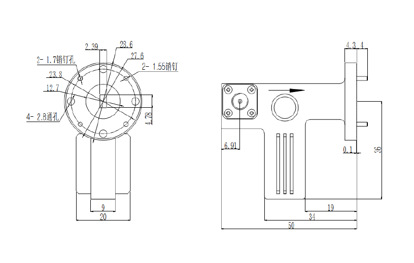 47-52GHz Spray Paint Black Waveguide Low Pass Filter & Isolation Components