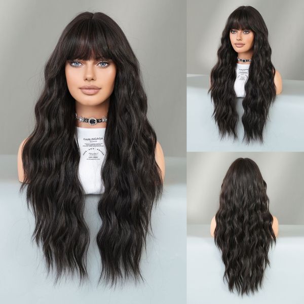 Fashion Long Body Wave Hair Natural Black Synthetic Wigs For Women