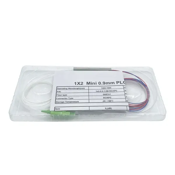 FTTH Fiber Optic PLC Splitter 1x2 Micro Steel Tube Type With SC Connector
