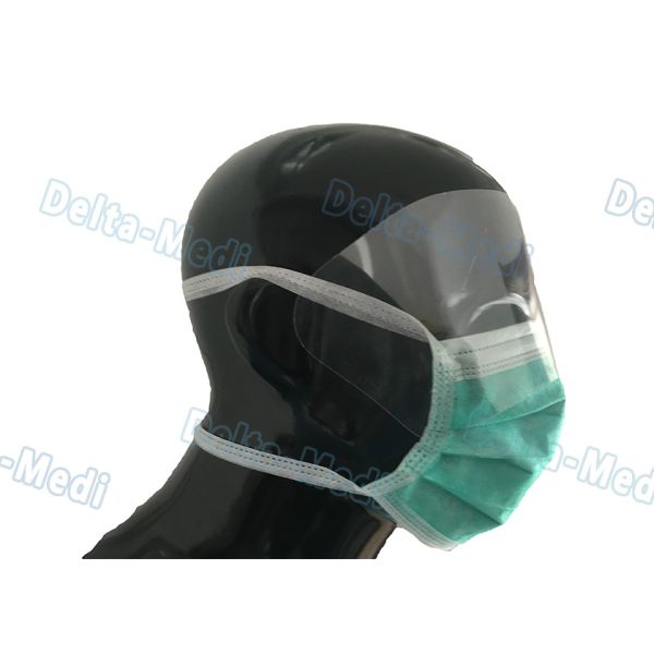 Labortary Anti Fog Face Mask With Eye Shield , Tie On Adult Face Mask Green / White Color