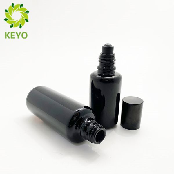 Black Color 30ml Amethyst Bottle With Roller Ball For Cosmetic Oil Packaging