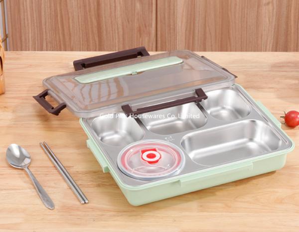 Quality Japanese style lunch box with spoon and chosticks leakproof stainless steel PP bento box with inner soup bowl for sale