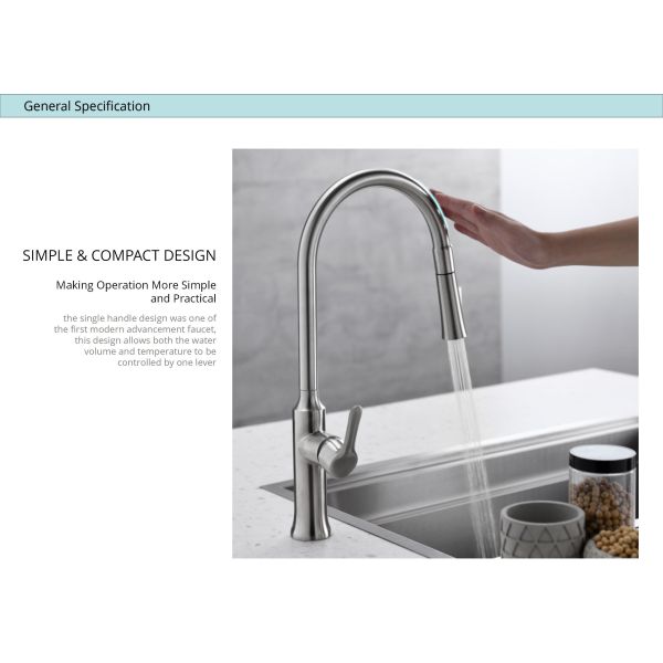 SUS304 Brushed Nickel Pull Out Tap / PEX Hose Retractable Kitchen Tap
