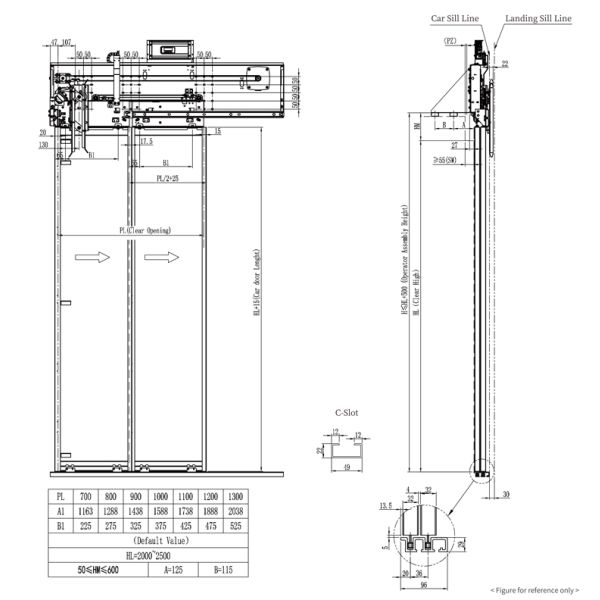 700~1300mm JJ Elevator Side Opening Two Panel Car Door With Car Door Lock