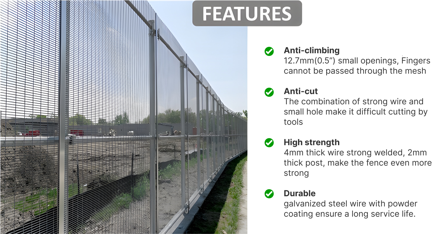 Curved Metal Steel 358 Mesh Anti Climb Security Fencing Powder Coated Customized