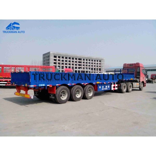 60-80 Tons Side Wall Semi Tractor Trailer 3 Fuwa Axles For Container And Bulk Cargo