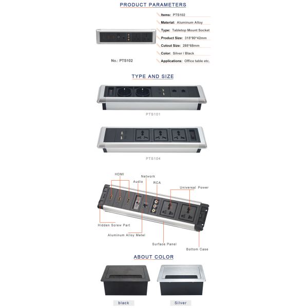 2*universal power multimedia tabletop outlets desktopsocket