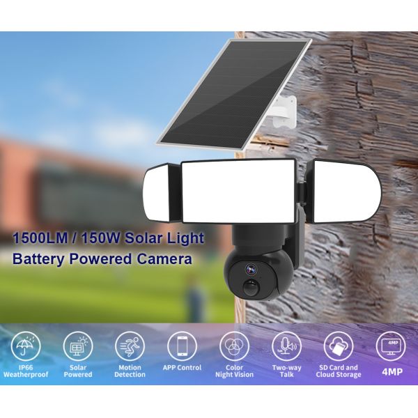 4MP WiFi Solar Security Camera 1500 Lumens 4X Digital Zoom Human Tracking 2K Solar Camera