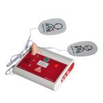 Red Hand Held Automated Electronic Defibrillator With Defibrillation Button