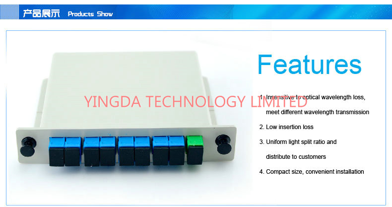 Fiber Optic PLC Splitter 1x8 LGX Module , CATV Fiber Optic Terminal Box Insert Type