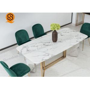 OEM Luxury White Marble Dining Table Easy Maintenance SGS Approved