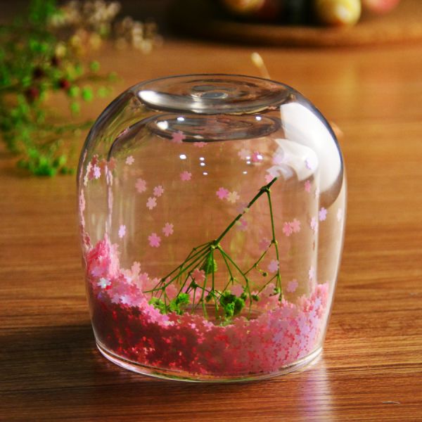 Customized Double Wall Glass Coffee Cup Decorative Glitter Tumbler Drinking Glasses