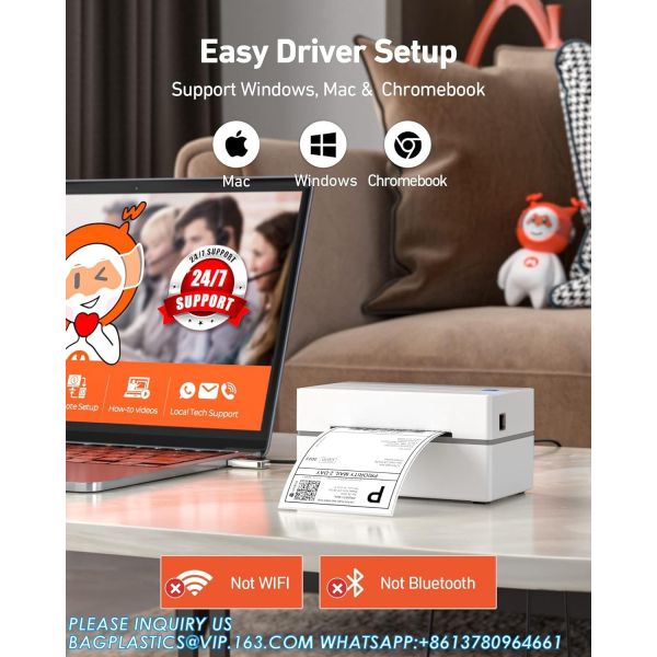 4x6 USB Thermal Label Printer, Desktop Barcode Label Printer For Shipping Packages Home Small Business