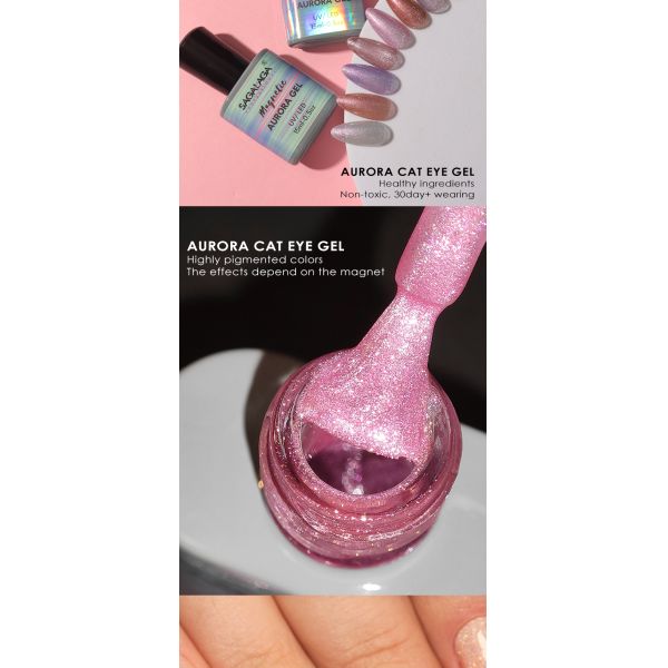 UV Gel Cat Eye Beige Nail Polish Crystal Magnetic Effect and HEMA FREE Formula for Press on Nails