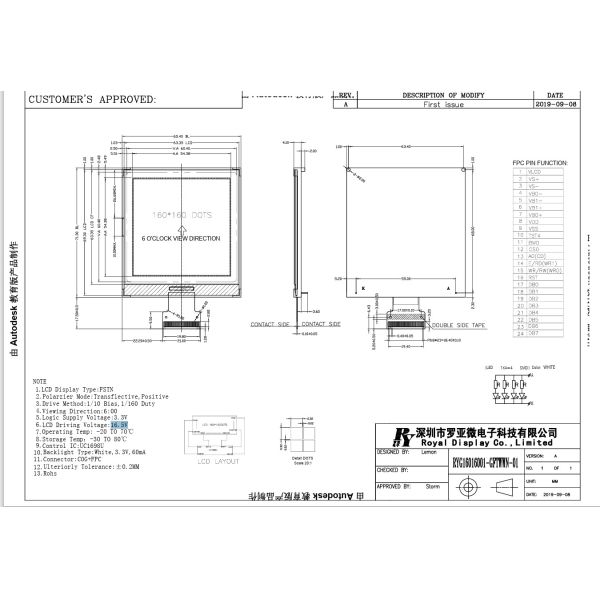 160*160 FSTN LCD Module Graphic Customized Display Screen With UC1698U