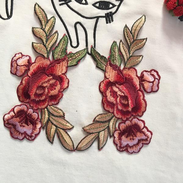 Apparel Accessories Red Rose Embroidery Lace Applique Hot Fix Motif