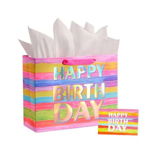 Custom Luxury Big Birthday Gift Shopping Paper Bag with CMYK 4 Color Offset Printing