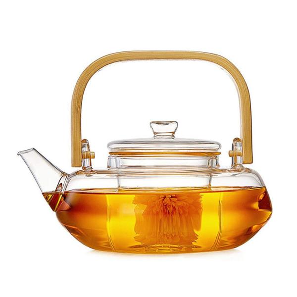 Quality Transparent Blooming Tea Pot With Filter , Hand Blown Tea Cup Set With Kettle for sale