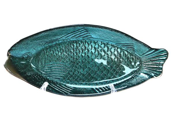 Quality Embossed Vintage Fish Glass Plates , 33CM  Hand Made Glass Fish Shaped Plates for sale