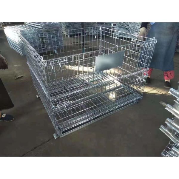 Customized Industrial Wire Mesh Containers Stackable Galvanized Steel Foldable Wire Mesh Pallet Cage