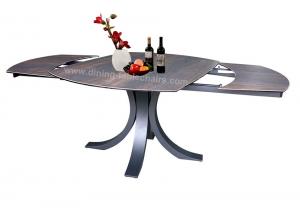 China Elegant Ceramic Top Dining Table Wood Grain Textured Top Black Leg wholesale