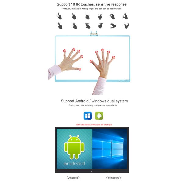 Wall Mounted AG Glass 400 Nits Touch Screen Whiteboard