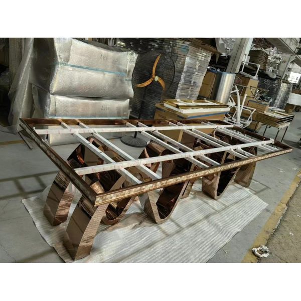 Luxury Custom Stainless Steel Pedestal Faux Marble Dining Table Home And Commercial Use