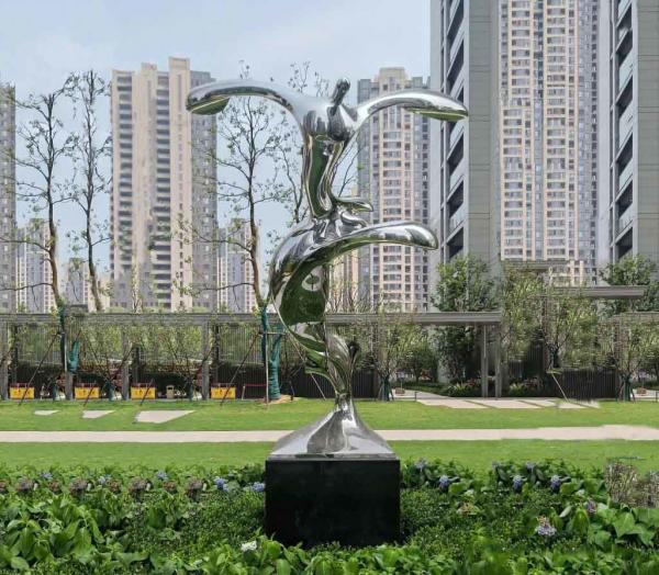 Quality Contemporary Lawn Garden Ornaments Statues Abstract Stainless Steel Sculpture for sale
