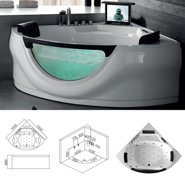 Bubble Bath Tub Body Spa Massage Bathtub With Shower 1630x830mm
