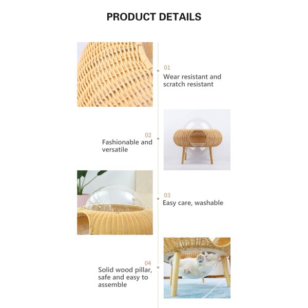 Hand Woven PP Rattan Cat Nest UFO Design Modern Pet Furniture