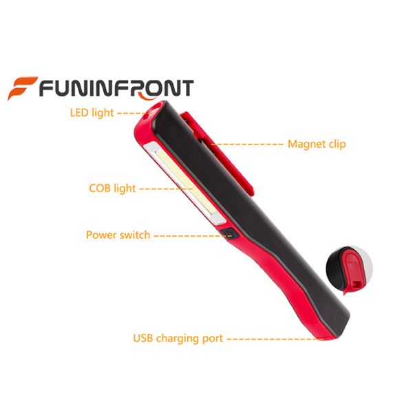 USB Rechargeable COB LED Flashlight Worklight Pen Light with Rotat Magnetic Clip