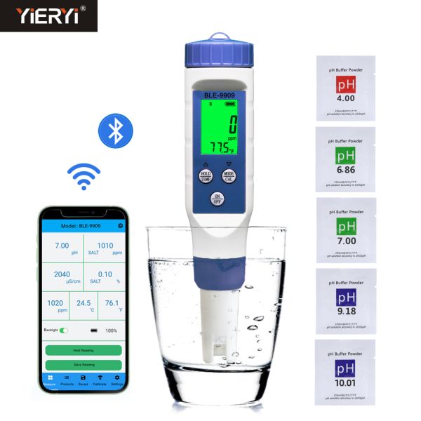 5 In 1 TDS Salinity Bluetooth PH Meter Digital Water Quality Monitor For Pools