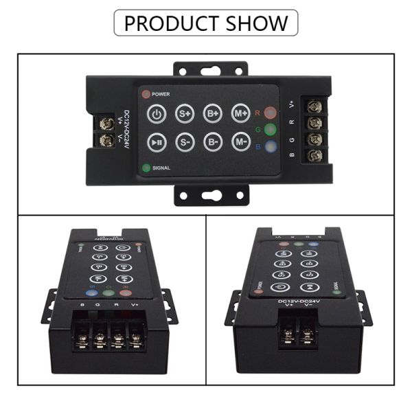 RF 8 Keys LED RGB Controller 720W DC 12V 24V With Iron Case 3 Channel