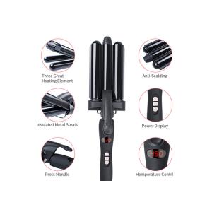 Professional Three Barrel Hair Waver With LCD Temperature Display