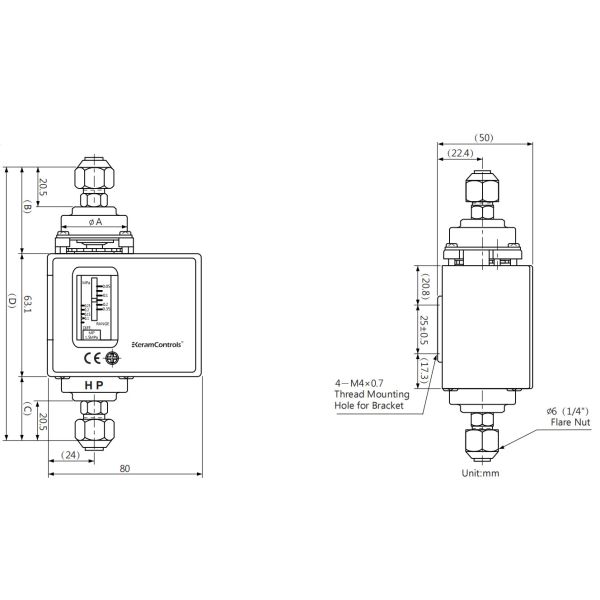 IP33 Air Flow Differential Pressure Switch CE Approval