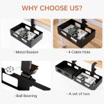 Clamp-on Side Desk Swivel Organizer, Under Desk Hidden Storage Drawer with Cable