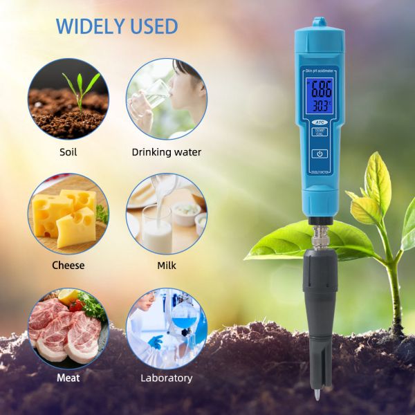 Automatic Calibrating PH Meter Replaceable Probe For Hydroponics Soil Cheese Meat Lab Water