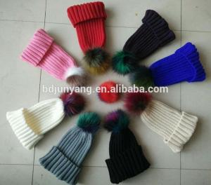China Cheap beanie knit hat for women with fur pom poms wholesale