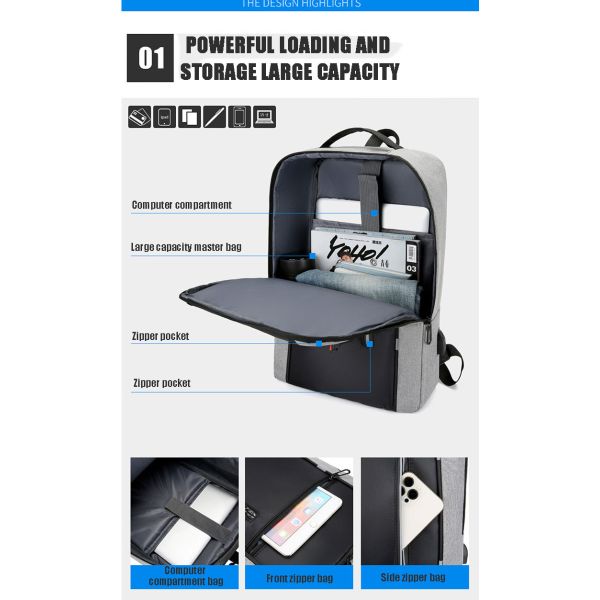 Sympathybag Wholesale Multi-Functional Men Casual Computer Waterproof School Rucksack Bag Laptop Backpack with USB