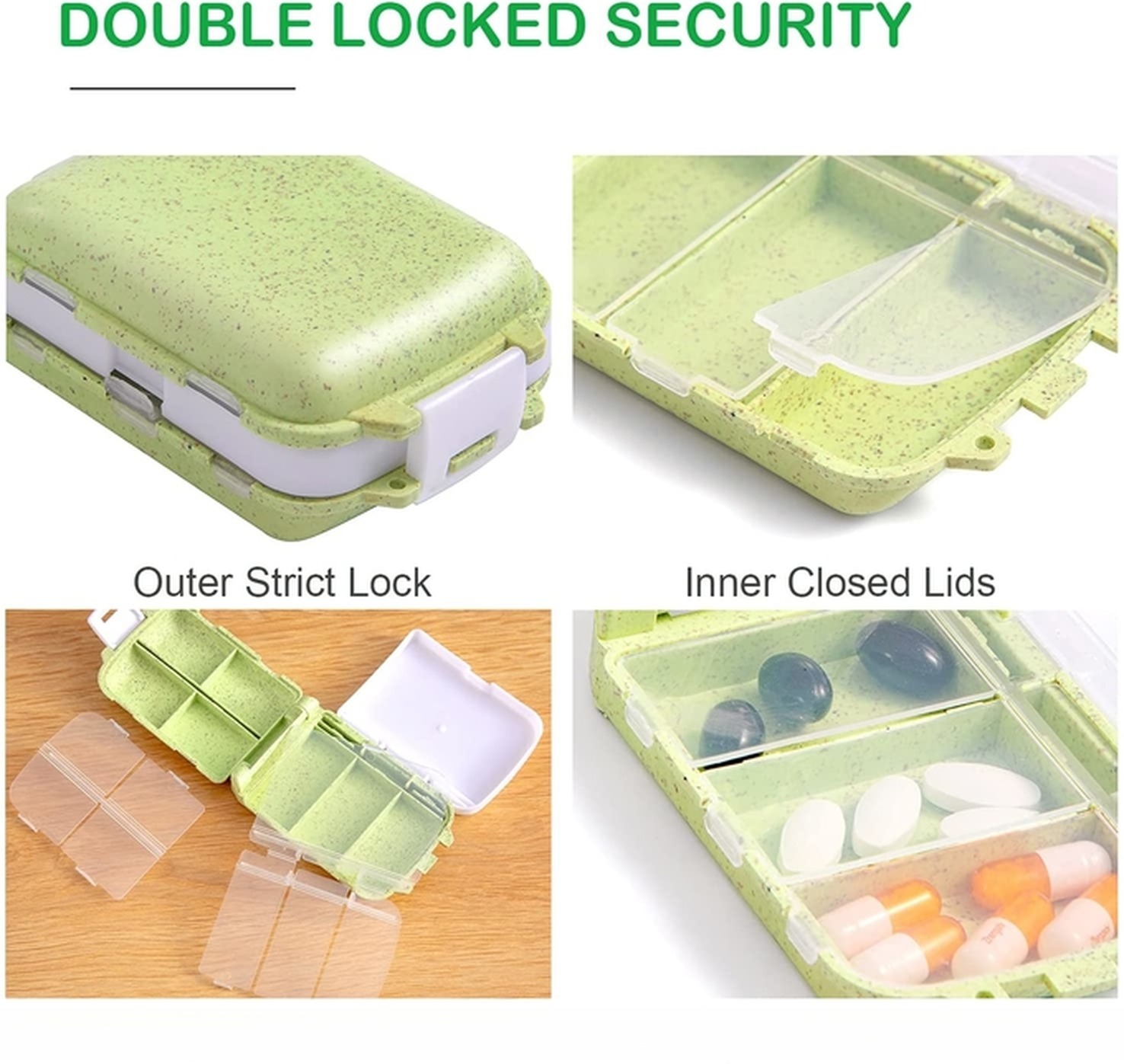 Travel Pill Organizer Moisture Proof Small Pill Box Pill Case with 8 Compartments