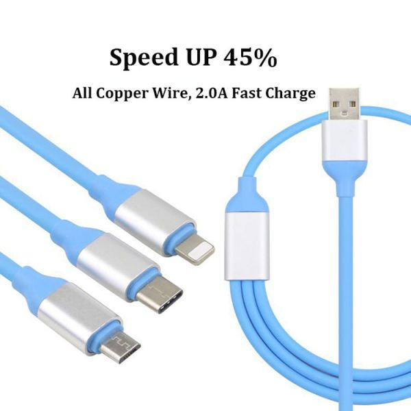 1.2 M 3 in1 Multi-Function Durable TPE Micro USB Type C charging Cable Cord For iPhone and Samsung smartphones