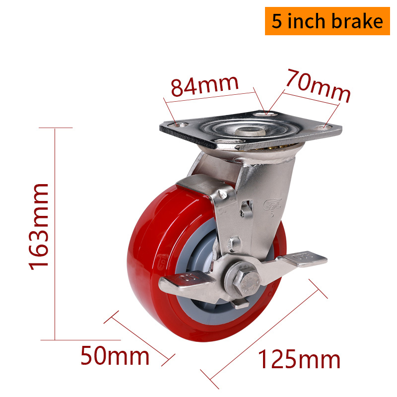 EDL 5 Inch Stainless Steel Heavy Duty Caster With Durable TPU Wheel Loading 350Kg S715P-85