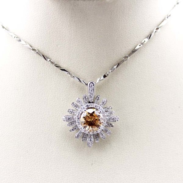 Sterling Silver 8mm Round Blue Topaz CZ Diamonds Pendant Necklace (P07)