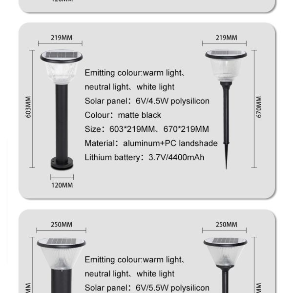 Solar Led Garden Lawn Lights Lanterns Warm White Super Bright Landscape 219x605mm