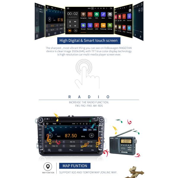 8 Inch Volkswagen Passat Dvd Player , VW JETTA SKODA SEAT In Car Stereo Dvd Player