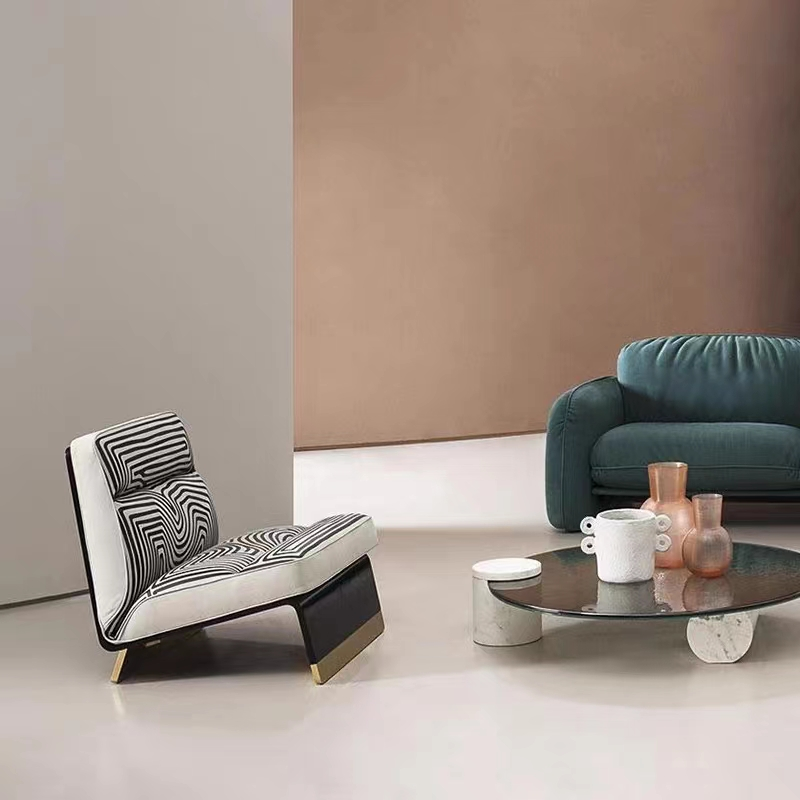 Black White Texture Custom Sofa Bed With Metal Leisure Chair