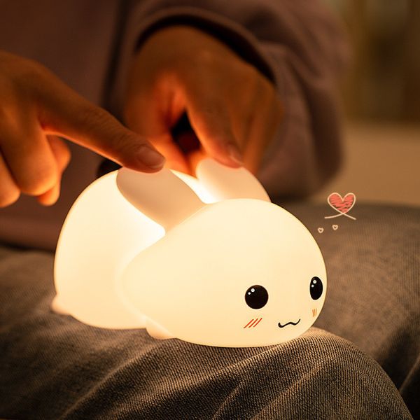Rabbit Silicone Night Light For Kids 16 Color Changing Kids Night Light USB Baby Nursery Bedside Touch Lamp Night Lights
