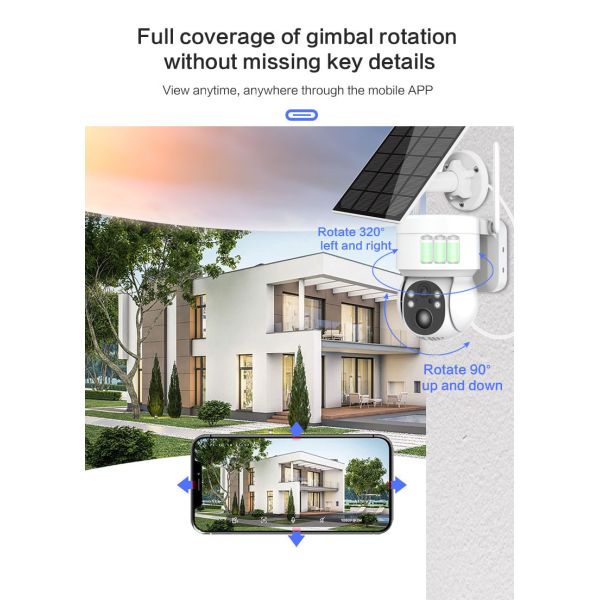 Outdoor Solar Panel Powered Wifi Smart 4mp Ptz Pir Cctv Ip Wireless Security Surveillance Solar Network Camera