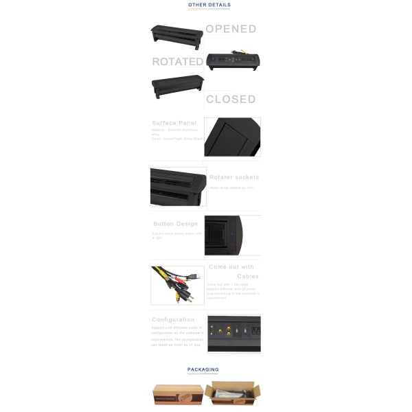 BNT black with video interface rotatable motorized table flip up outlet