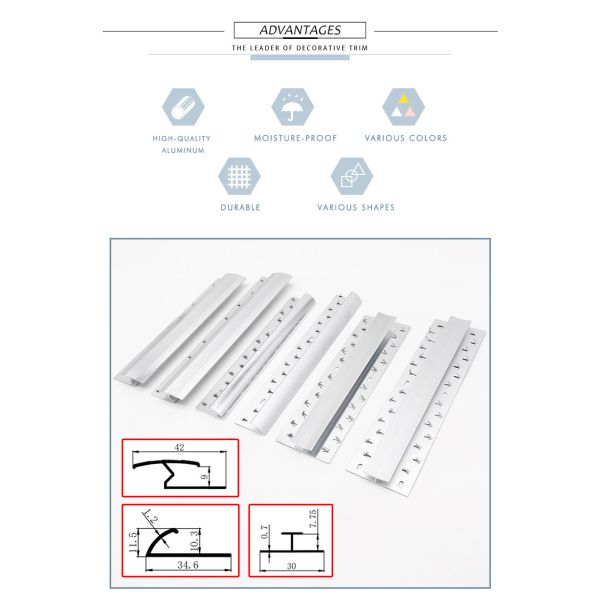6063 Brushed Aluminium Carpet To Ceramic Tile Transition Strip Carpet Edge